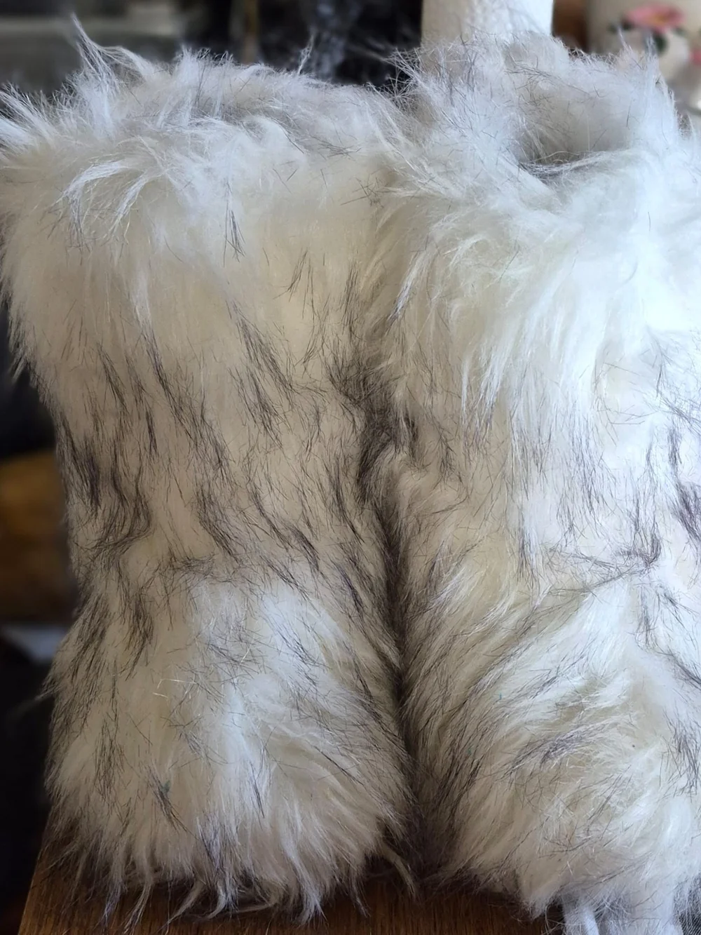 Plush Faux Fur Accent Pillow Pair in White with Gray Tips